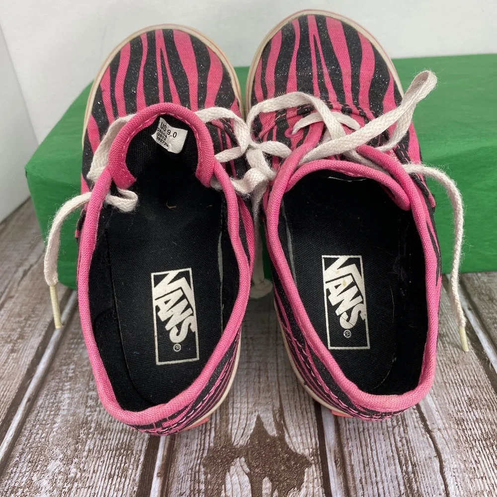 Vans Toddler US-9 Pink Black Glitter Zebra Tiger Animal Stripe Shoes (BOX-D) - Picture 3 of 8